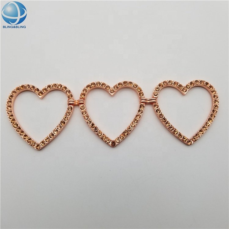 Custom Cute girl silver metal rhinestone Heart Bikini connector swimwear accessories