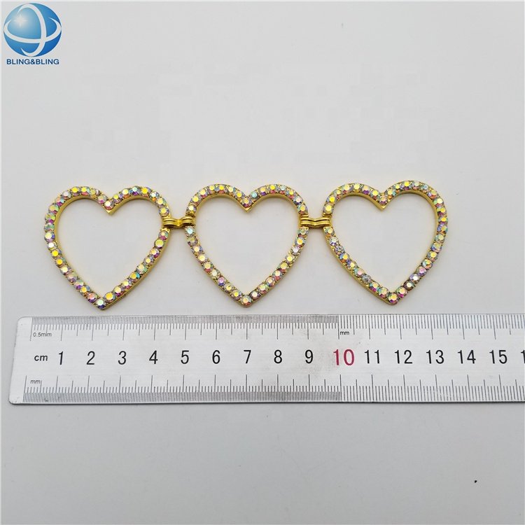 Custom Cute girl silver metal rhinestone Heart Bikini connector swimwear accessories