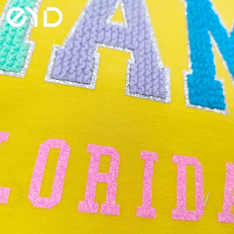 EYD Flock DTF Heat Transfers Custom Labels Chenille Colorful Pearl Diamond Rhinestone Heat Transfer