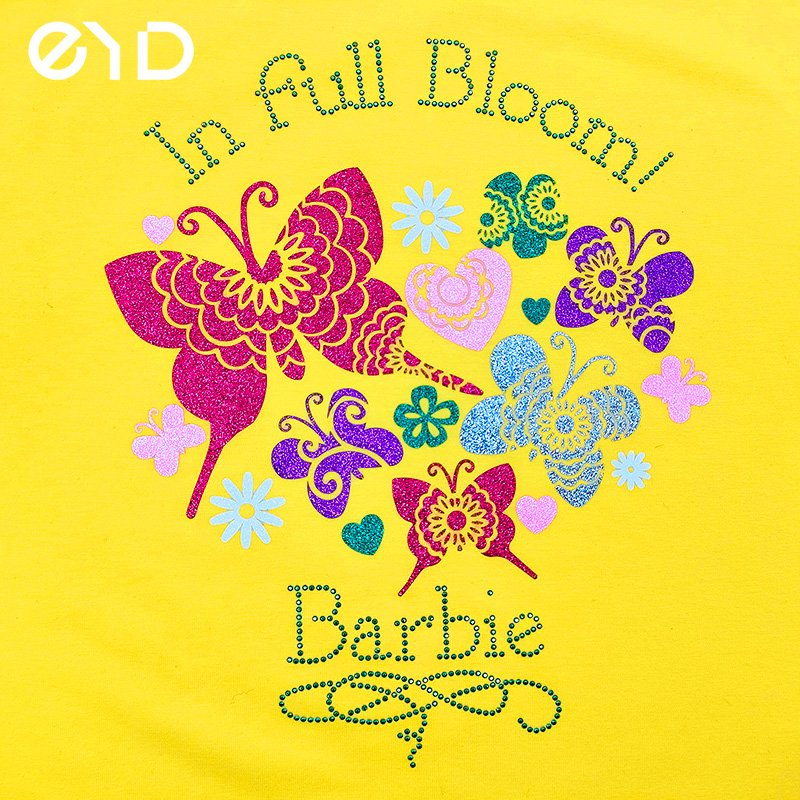 EYD Flock DTF Heat Transfers Custom Labels Chenille Colorful Pearl Diamond Rhinestone Heat Transfer