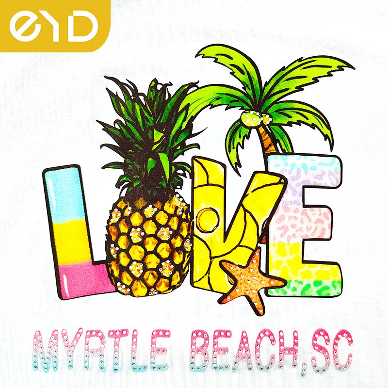 EYD Flock DTF Heat Transfers Custom Labels Chenille Colorful Pearl Diamond Rhinestone Heat Transfer