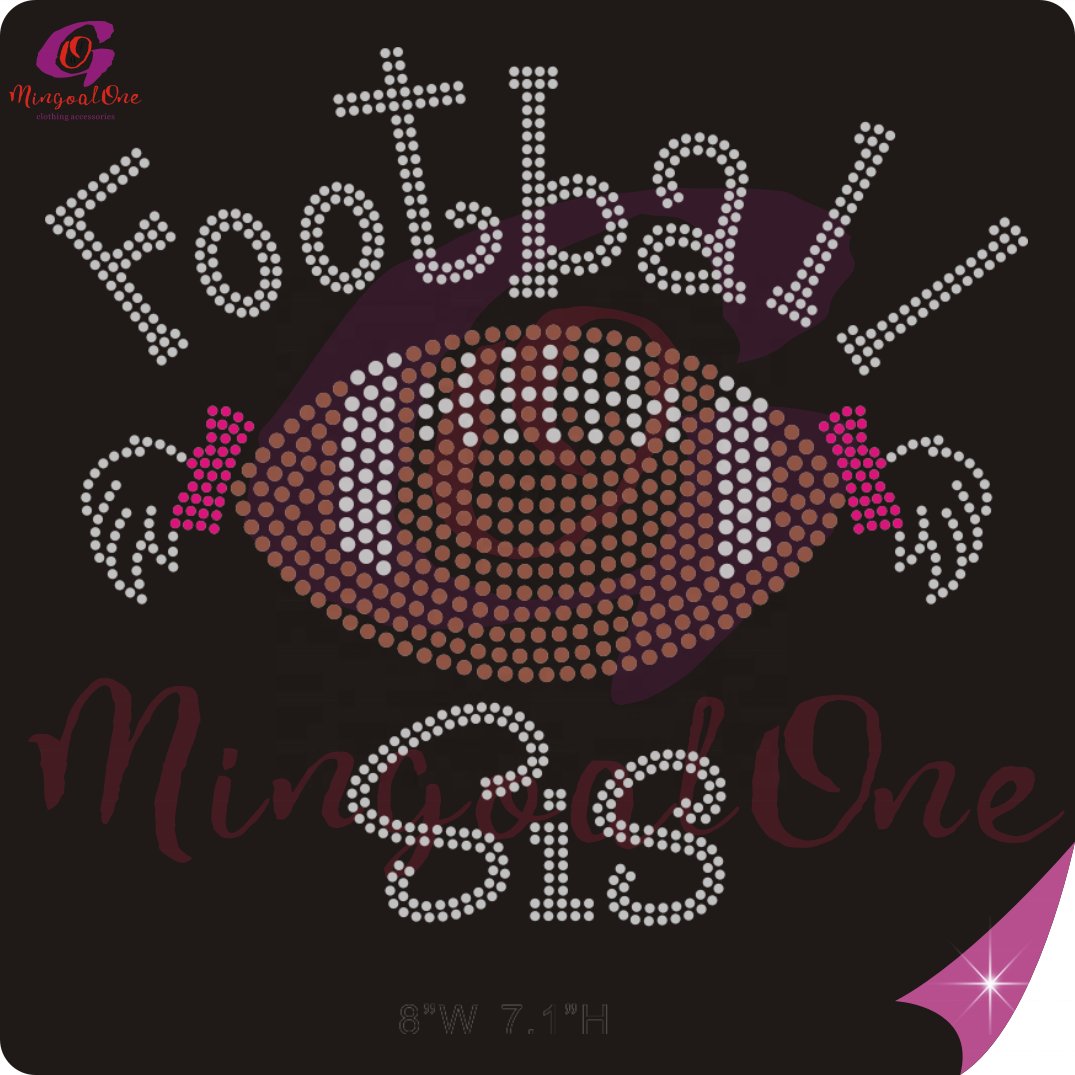 Custom Football Hot Fix Rhinestone Transfers Designs Sport Iron On Motif Heat Press Transfer Rhinestone Designs for Shirt