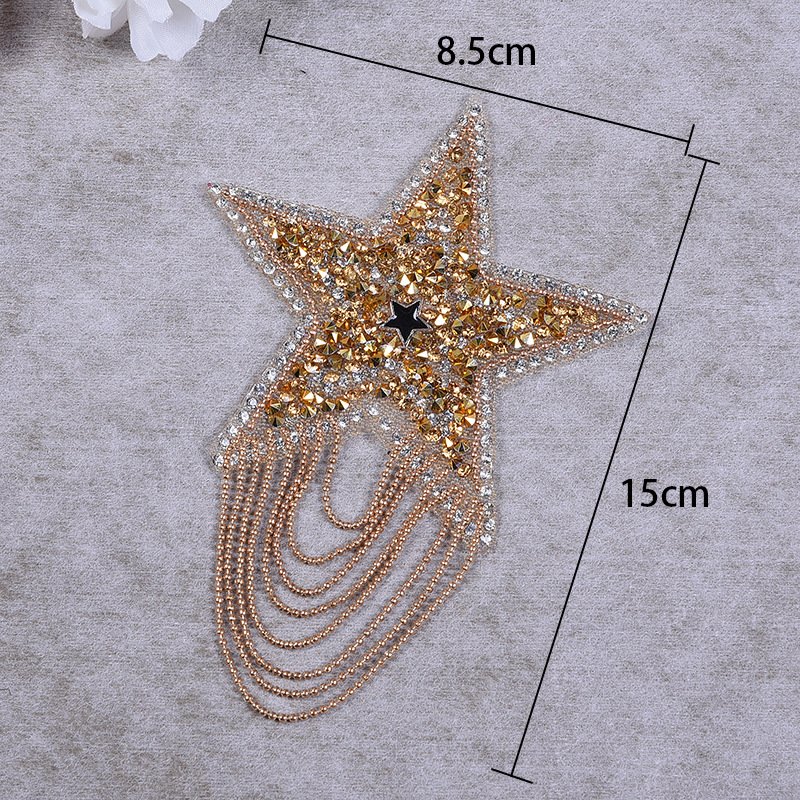 Wholesale Rhinestone Iron on Patch Star Tassel Badge DIY Clothing Star Rhinestone iron on patch for Bag Hat