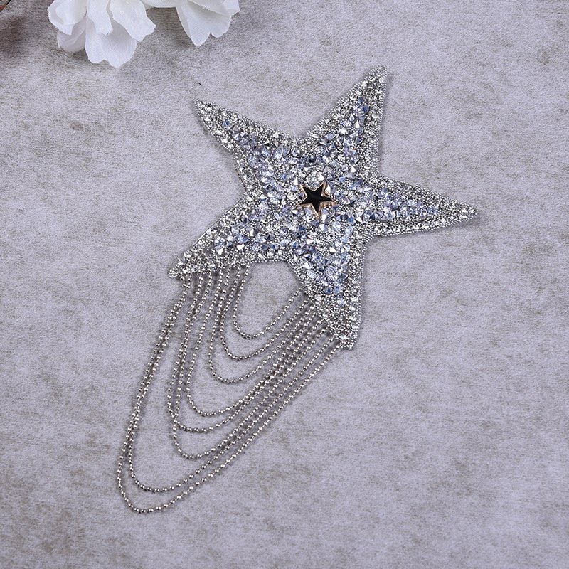 Wholesale Rhinestone Iron on Patch Star Tassel Badge DIY Clothing Star Rhinestone iron on patch for Bag Hat