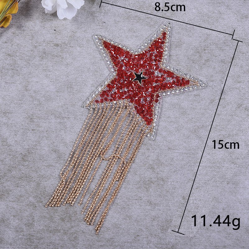 Wholesale Rhinestone Iron on Patch Star Tassel Badge DIY Clothing Star Rhinestone iron on patch for Bag Hat