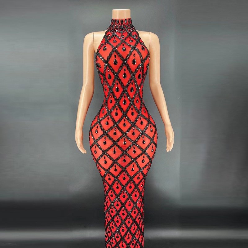 OUDINA Wholesale Shiny Rhinestone Silver Dress Plus Size Long Fishtail Dress Ball Gowns For Women Evening Diamond Dresses