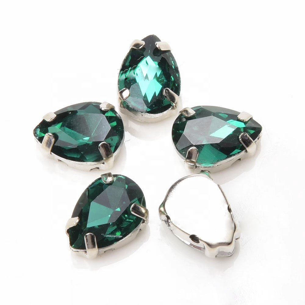 Tear Drop Shaped Crystal Sew on Rhinestone With Silver Claw Setting for Wedding Dress Shoes Bags