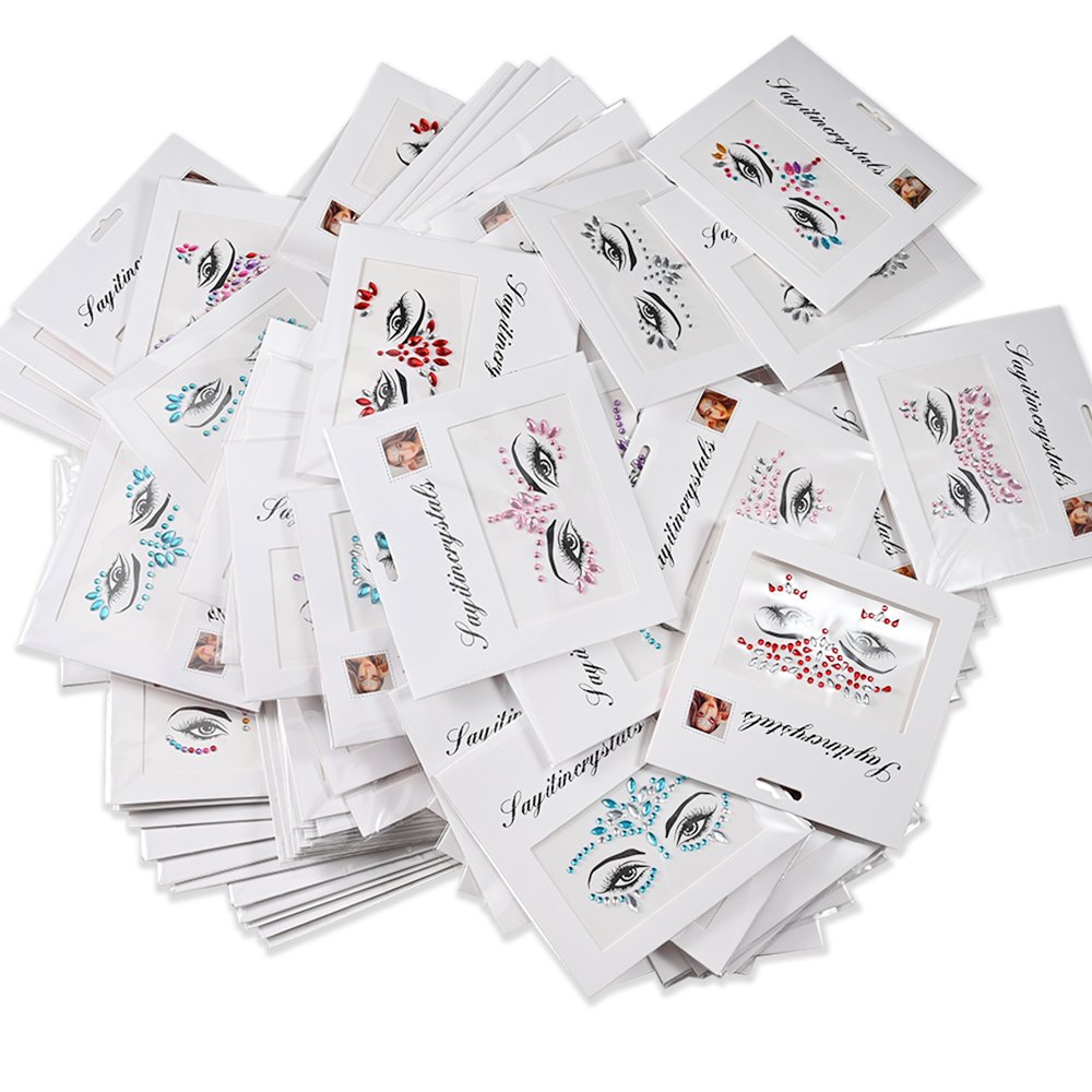 5pcs Set 3D Sexy Face Tattoo Stickers Temporary Tattoos Glitter Fake Tattoo Rhinestones For Woman Party Face Jewels Tatoo