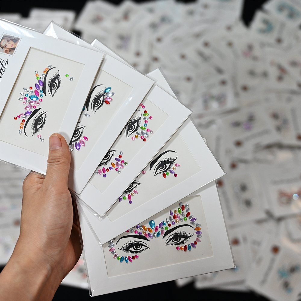5pcs Set 3D Sexy Face Tattoo Stickers Temporary Tattoos Glitter Fake Tattoo Rhinestones For Woman Party Face Jewels Tatoo