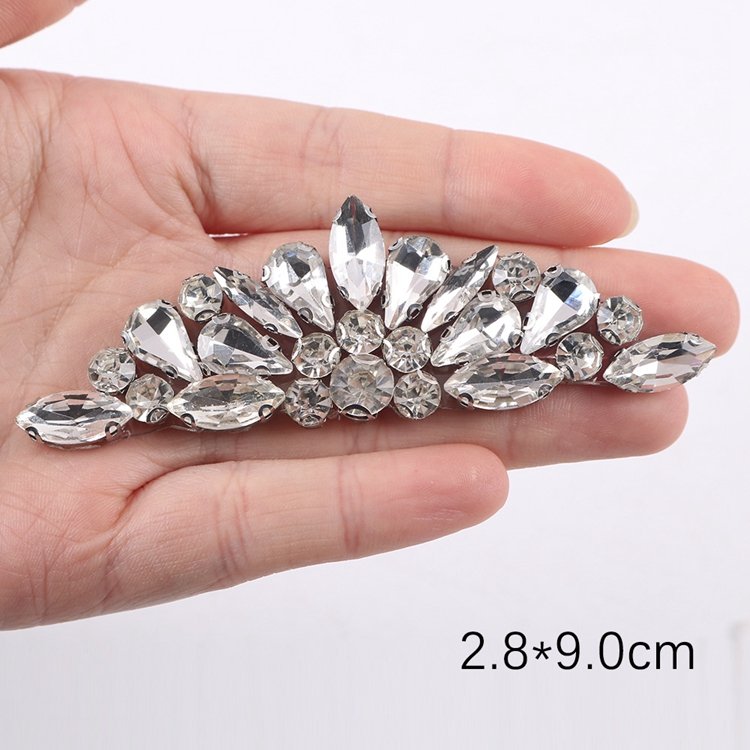 Rhinestone Flower Leaf Floral Brooch Pin Applique Iron On Patches for Wedding Dress