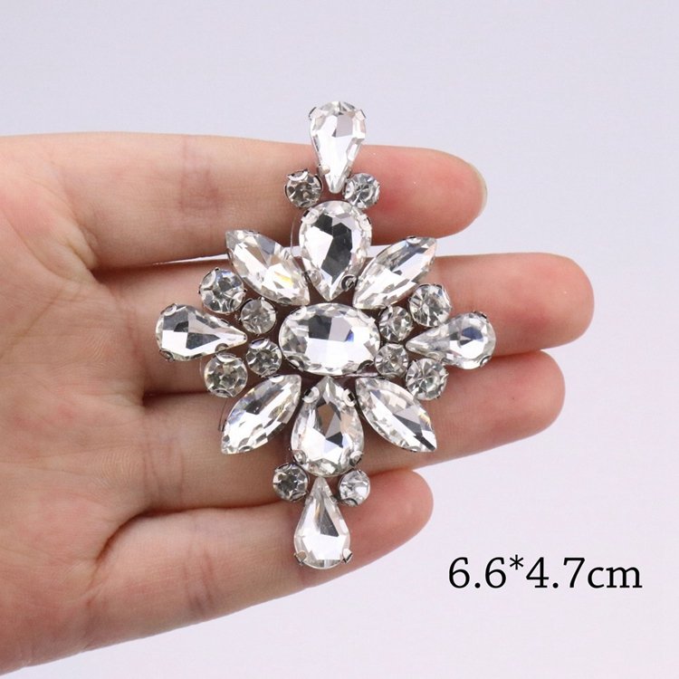 Rhinestone Flower Leaf Floral Brooch Pin Applique Iron On Patches for Wedding Dress