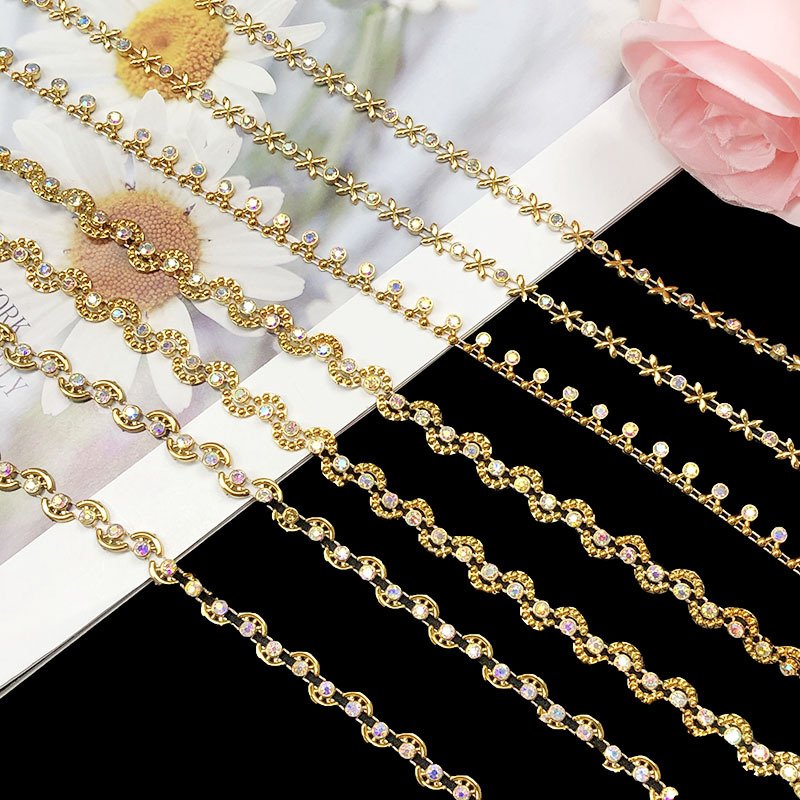 Wholesale New Arrival sew on Acrylic Rhinestone Plastic Crystal Rhinestone Gold silver Plating trimming chain