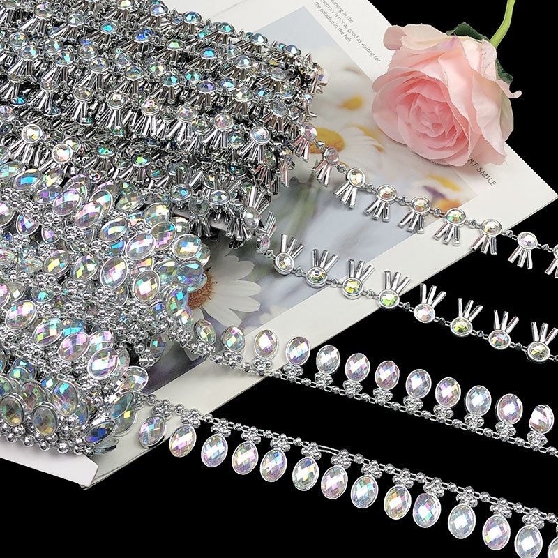 Wholesale New Arrival sew on Acrylic Rhinestone Plastic Crystal Rhinestone Gold silver Plating trimming chain