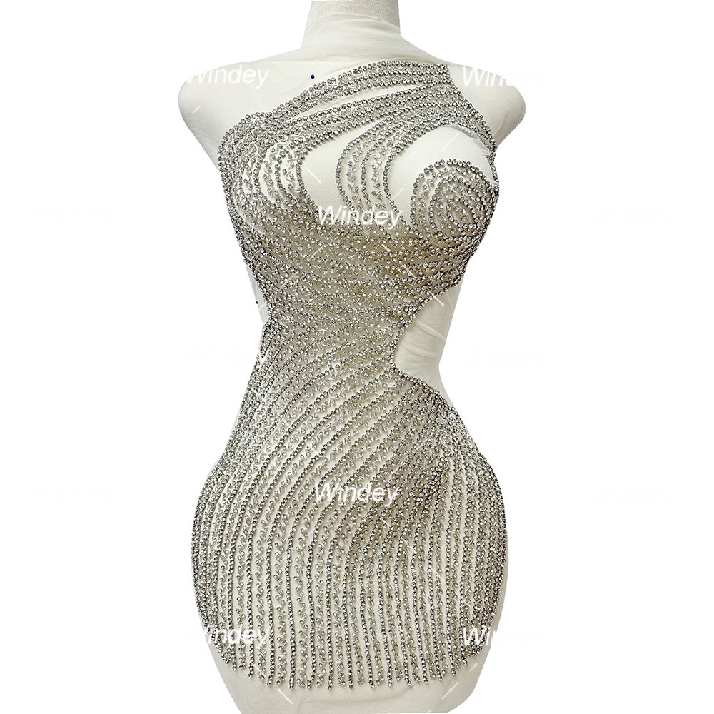 New Sexy Handmade one-shoulder Crystal Beaded Body Diamond Bridal Bodice Heavy Stones Applique Rhinestone Ball Gown