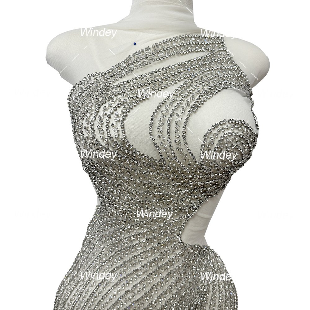 New Sexy Handmade one-shoulder Crystal Beaded Body Diamond Bridal Bodice Heavy Stones Applique Rhinestone Ball Gown