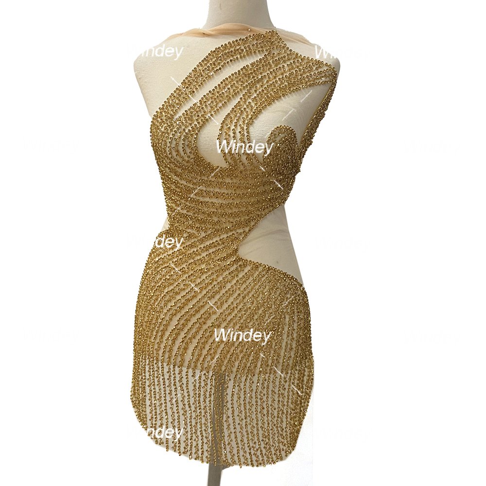 New Sexy Handmade one-shoulder Crystal Beaded Body Diamond Bridal Bodice Heavy Stones Applique Rhinestone Ball Gown