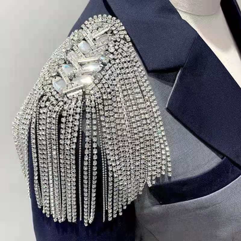 rhinestone fringe shoulder patch for jacket garment accessories