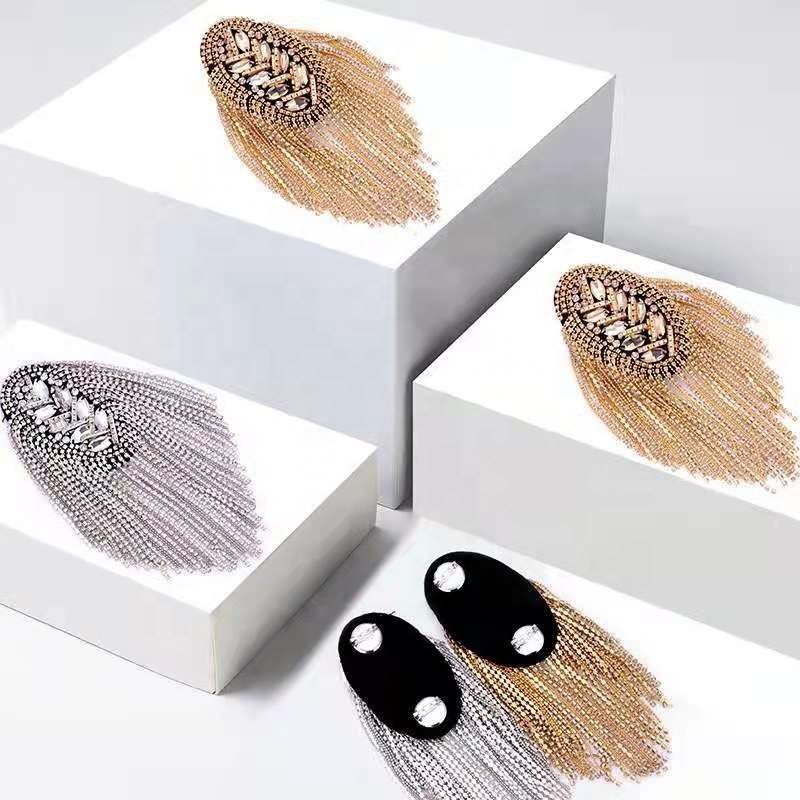 rhinestone fringe shoulder patch for jacket garment accessories