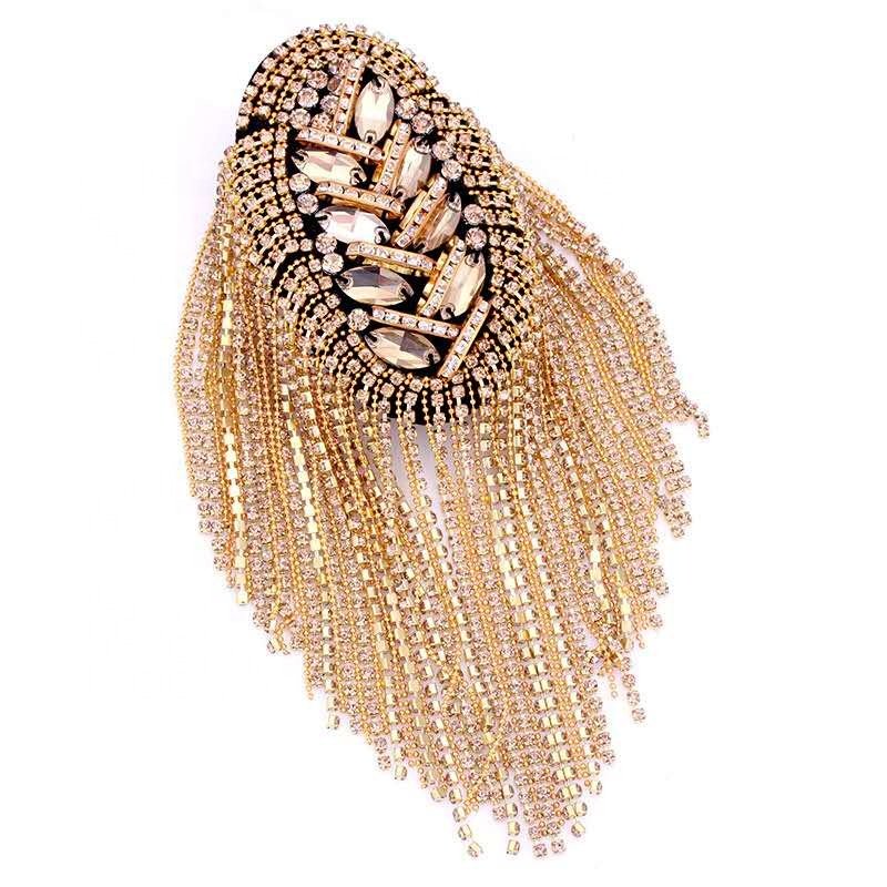 rhinestone fringe shoulder patch for jacket garment accessories