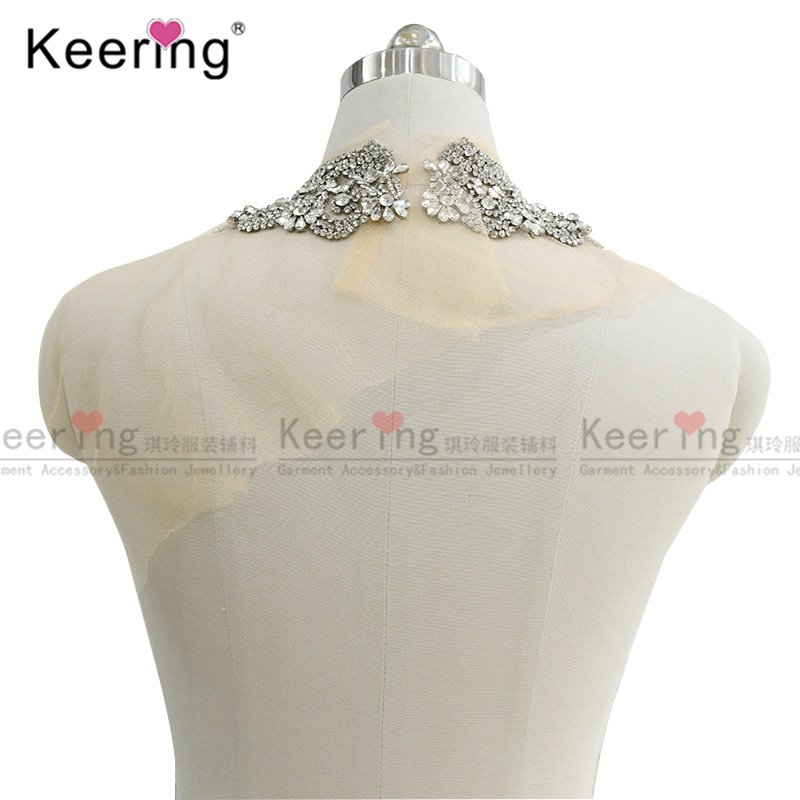 WDP-165 New Keering Design Party Wedding Dress Bridal Flower Crystal Collar Neckline Rhinestone Applique