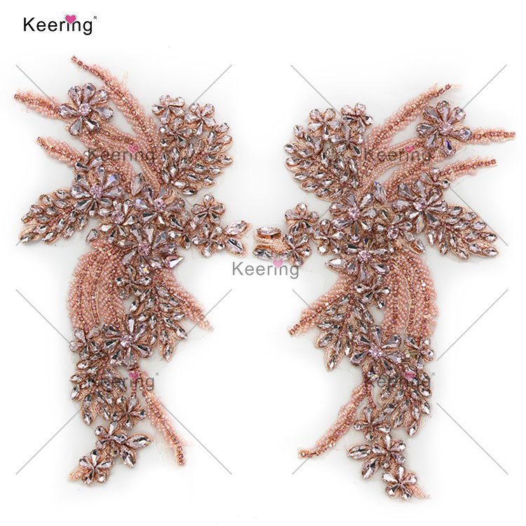 WDP-296 Keering Mixed Colours Crystal 2022 Pair Design Bodice Hot Pink Rhinestone Applique For Breast