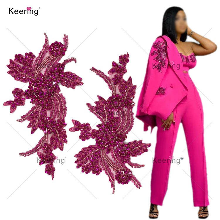 WDP-296 Keering Mixed Colours Crystal 2022 Pair Design Bodice Hot Pink Rhinestone Applique For Breast