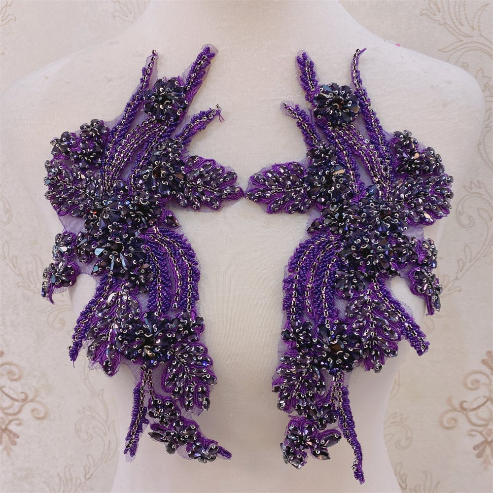 New pair of crystal rhinestone wedding collar with beaded appliques for clothes decoration