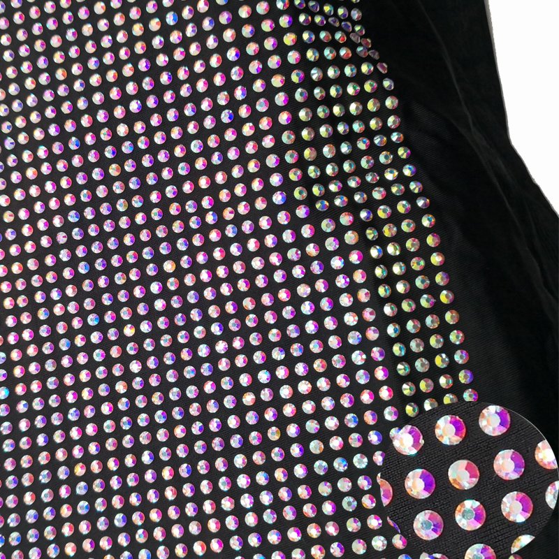 Lucky new rhinestone mesh fabric stretch fabric with rhinestones high density diamond fabric for dancing dress