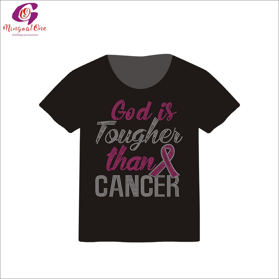 Sparkle Pink Ribbon Iron On Rhinestone Motif Custom WINNING EVERYTHING FIGHT BACK Hot Fix Rhinestone Heat Transfer for Shirt