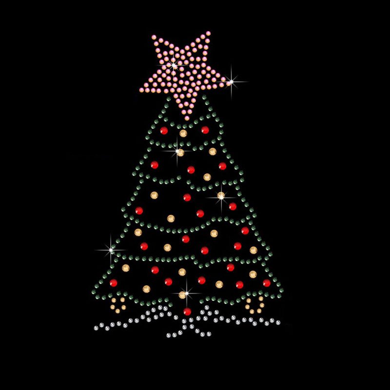 Custom Rhinestone Design Christmas Trees Template Hot Fix Iron on Patch Bling Transfer Christmas Tree Rhinestone Motif for Cloth