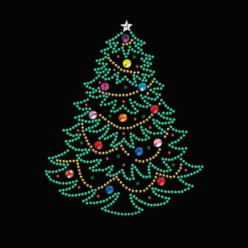 Custom Rhinestone Design Christmas Trees Template Hot Fix Iron on Patch Bling Transfer Christmas Tree Rhinestone Motif for Cloth