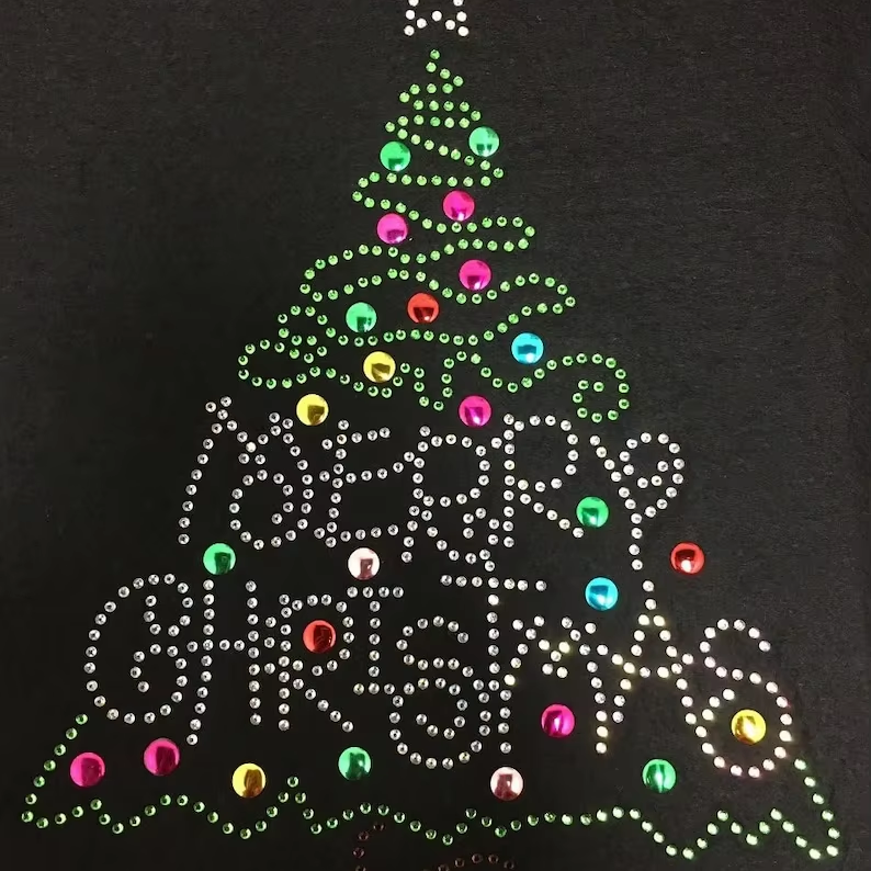 Custom Rhinestone Design Christmas Trees Template Hot Fix Iron on Patch Bling Transfer Christmas Tree Rhinestone Motif for Cloth