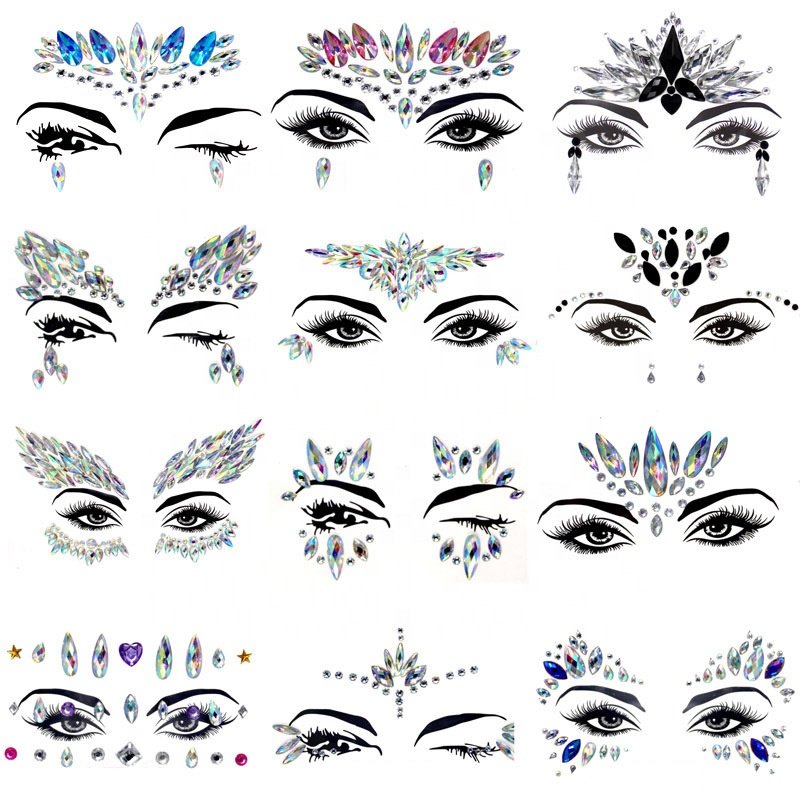INS Hot Sale 3d Glitter Crystal Face Sticker Tattoo Stickers Body Rhinestone Face Jewels Sticker