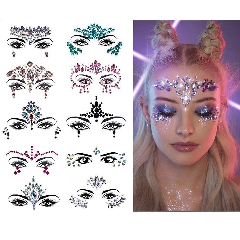 INS Hot Sale 3d Glitter Crystal Face Sticker Tattoo Stickers Body Rhinestone Face Jewels Sticker