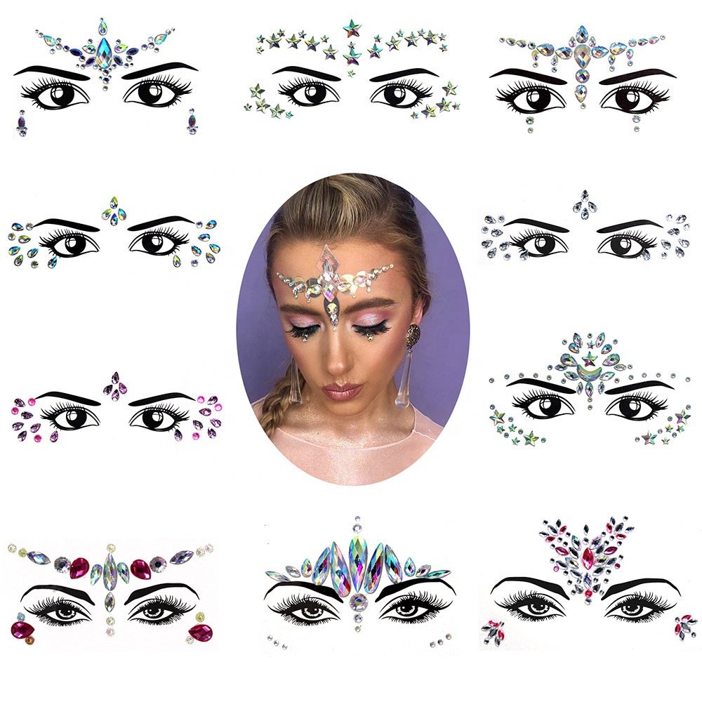 INS Hot Sale 3d Glitter Crystal Face Sticker Tattoo Stickers Body Rhinestone Face Jewels Sticker