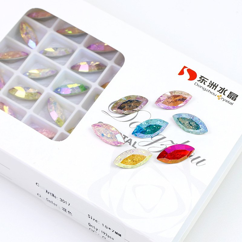 Navette rhinestones pointback Ice Crackle k9 crystal fancy stone wholesale lead-free crystal beads for jewelry diy accessories