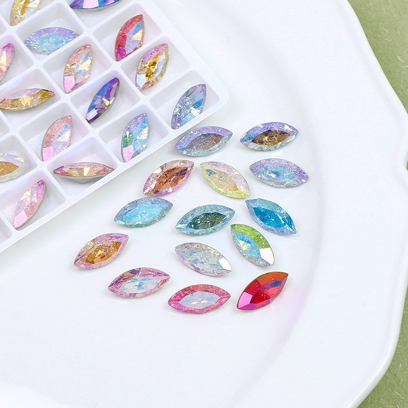 Navette rhinestones pointback Ice Crackle k9 crystal fancy stone wholesale lead-free crystal beads for jewelry diy accessories
