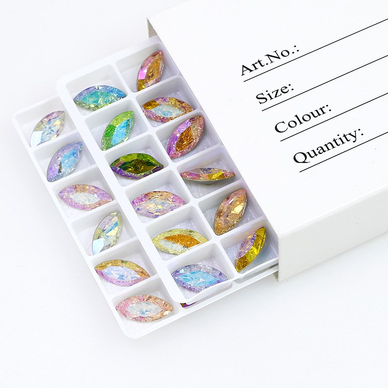 Navette rhinestones pointback Ice Crackle k9 crystal fancy stone wholesale lead-free crystal beads for jewelry diy accessories