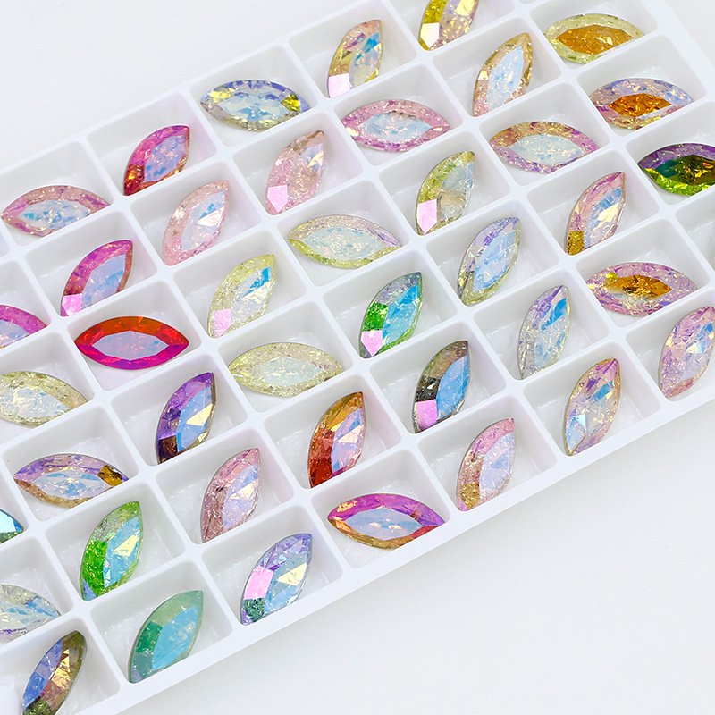 Navette rhinestones pointback Ice Crackle k9 crystal fancy stone wholesale lead-free crystal beads for jewelry diy accessories