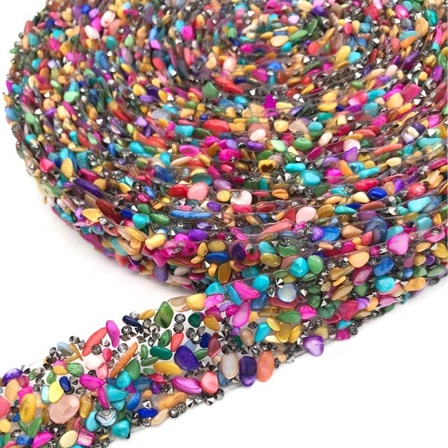 L216 3cm width SS12 Resin Stones Colorful Natural Stones Hotfix Rhinestone stones Trim for Phone Shoe Decoration