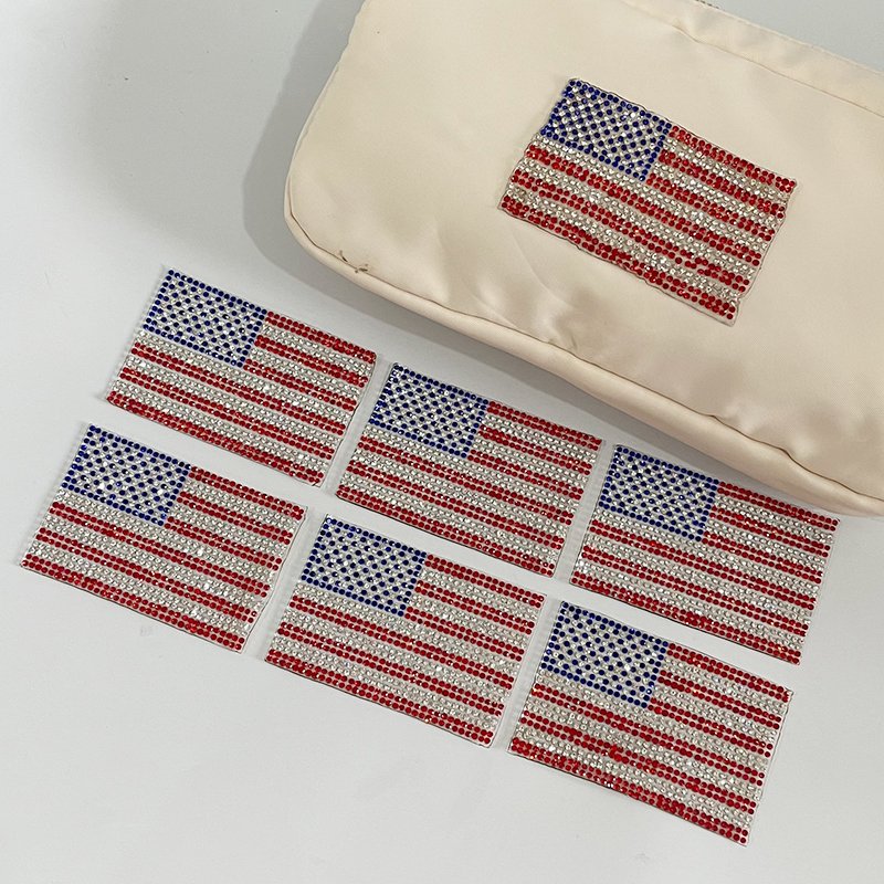 Wholesale American Flag Patch Hat Iron on Badge Patch Sparkling National Country US Rhinestone Flag Patch for Hat Bag Clothing