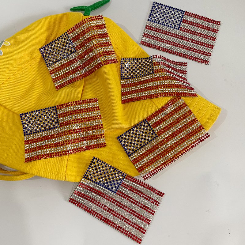 Wholesale American Flag Patch Hat Iron on Badge Patch Sparkling National Country US Rhinestone Flag Patch for Hat Bag Clothing