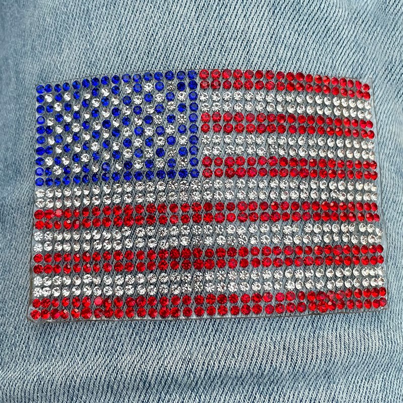 Wholesale American Flag Patch Hat Iron on Badge Patch Sparkling National Country US Rhinestone Flag Patch for Hat Bag Clothing