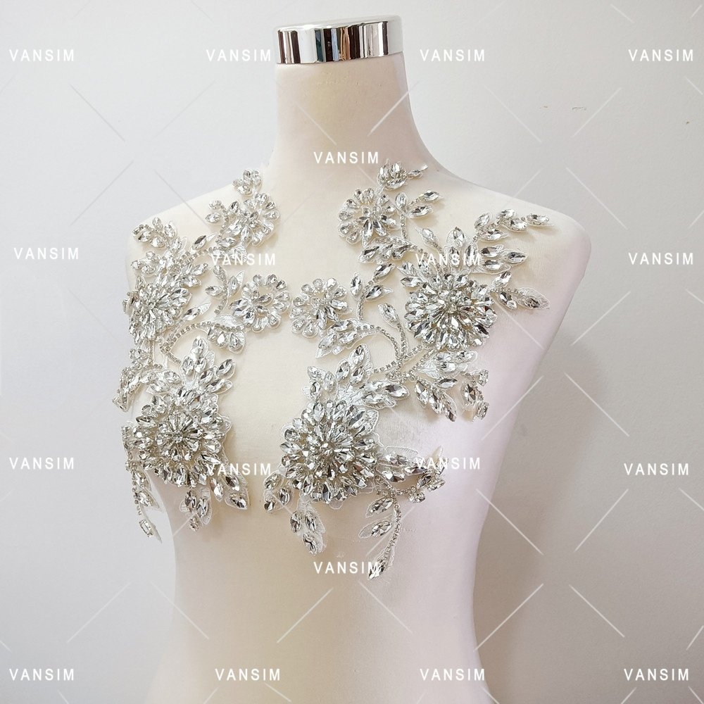 red glass stone crystal beaded rhinestone wedding bodice sash applique for bridal bridesmaid evening party dress