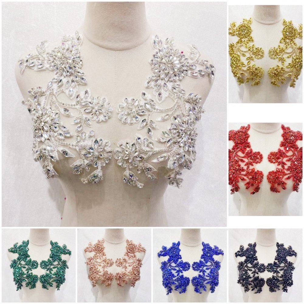 red glass stone crystal beaded rhinestone wedding bodice sash applique for bridal bridesmaid evening party dress