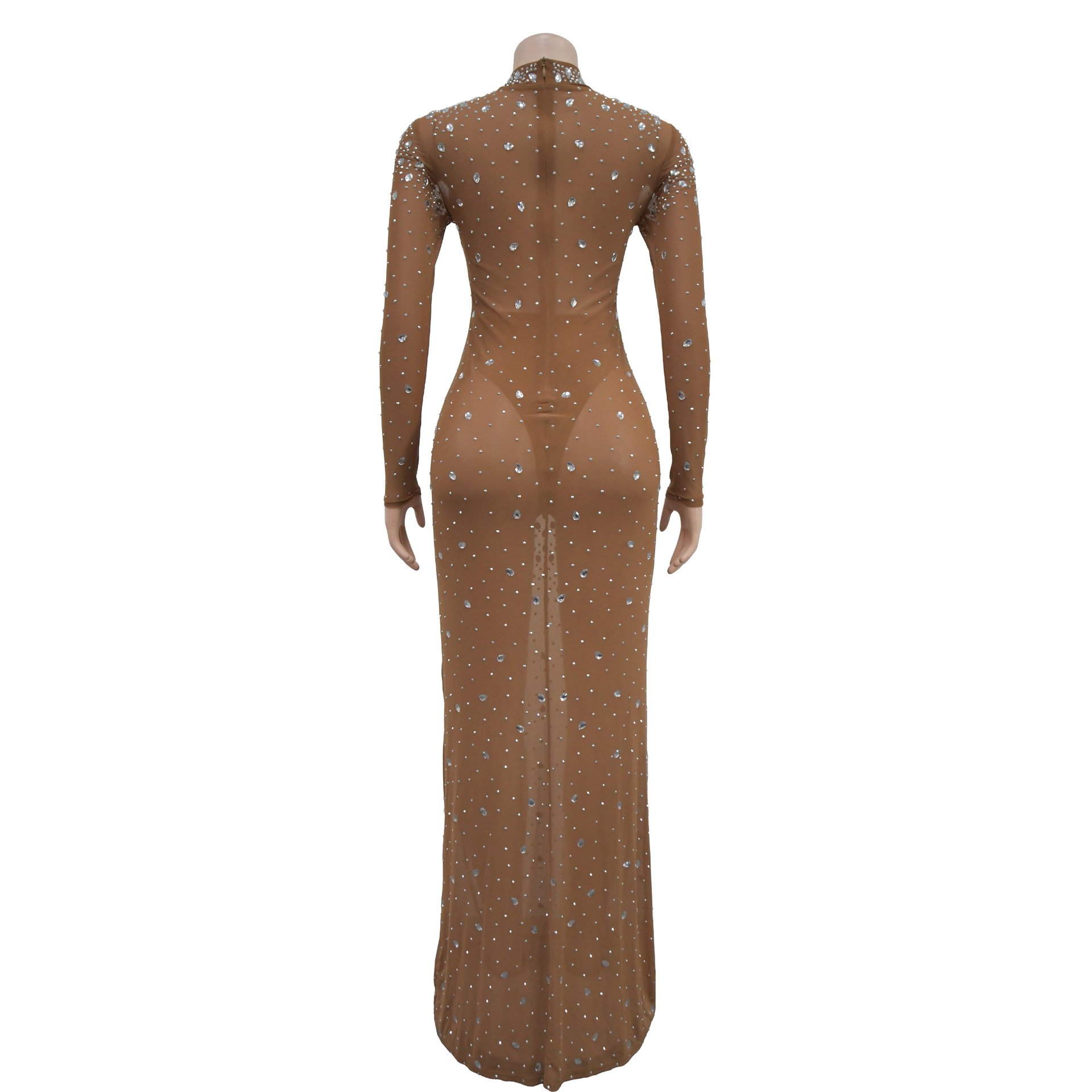 C6993 Latest Design Party Dresses Women Round Neck Beaded Rhinestone Long Maxi Dresses Women Bodycon Evening Dresses