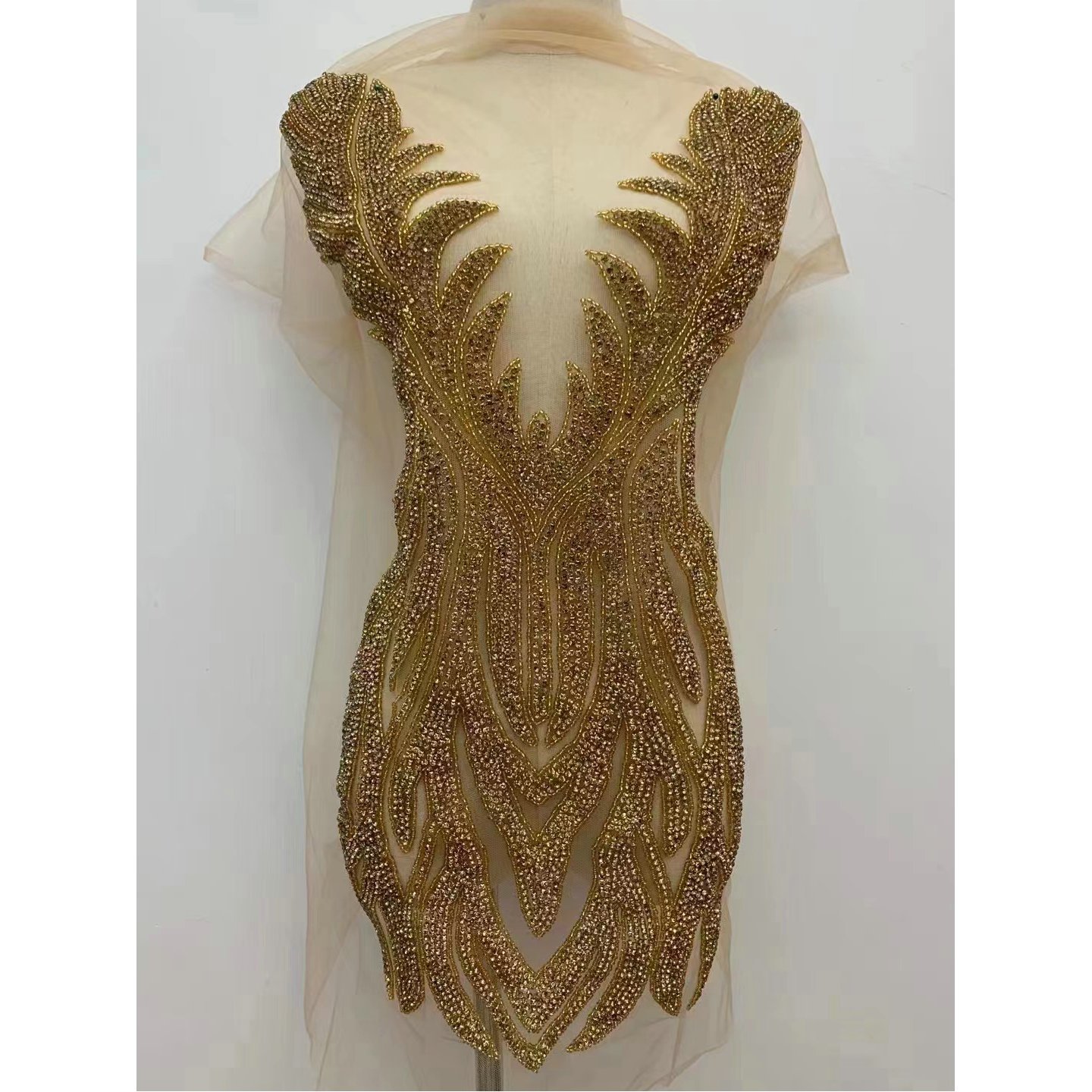 High Quality Shiny All Glass Panel Dress Bodice Rhinestone Applique And Onlays