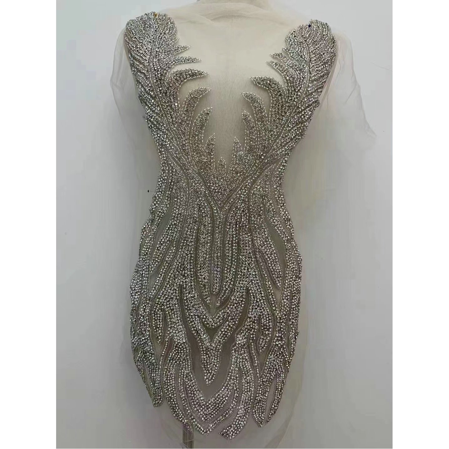 High Quality Shiny All Glass Panel Dress Bodice Rhinestone Applique And Onlays