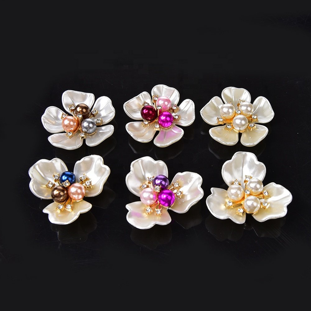 Copper Rhinestone Shell Pearl Flower Button Hair Accessories Embellishment Wedding Dress Applique Diy Jewelry Findings Ornament