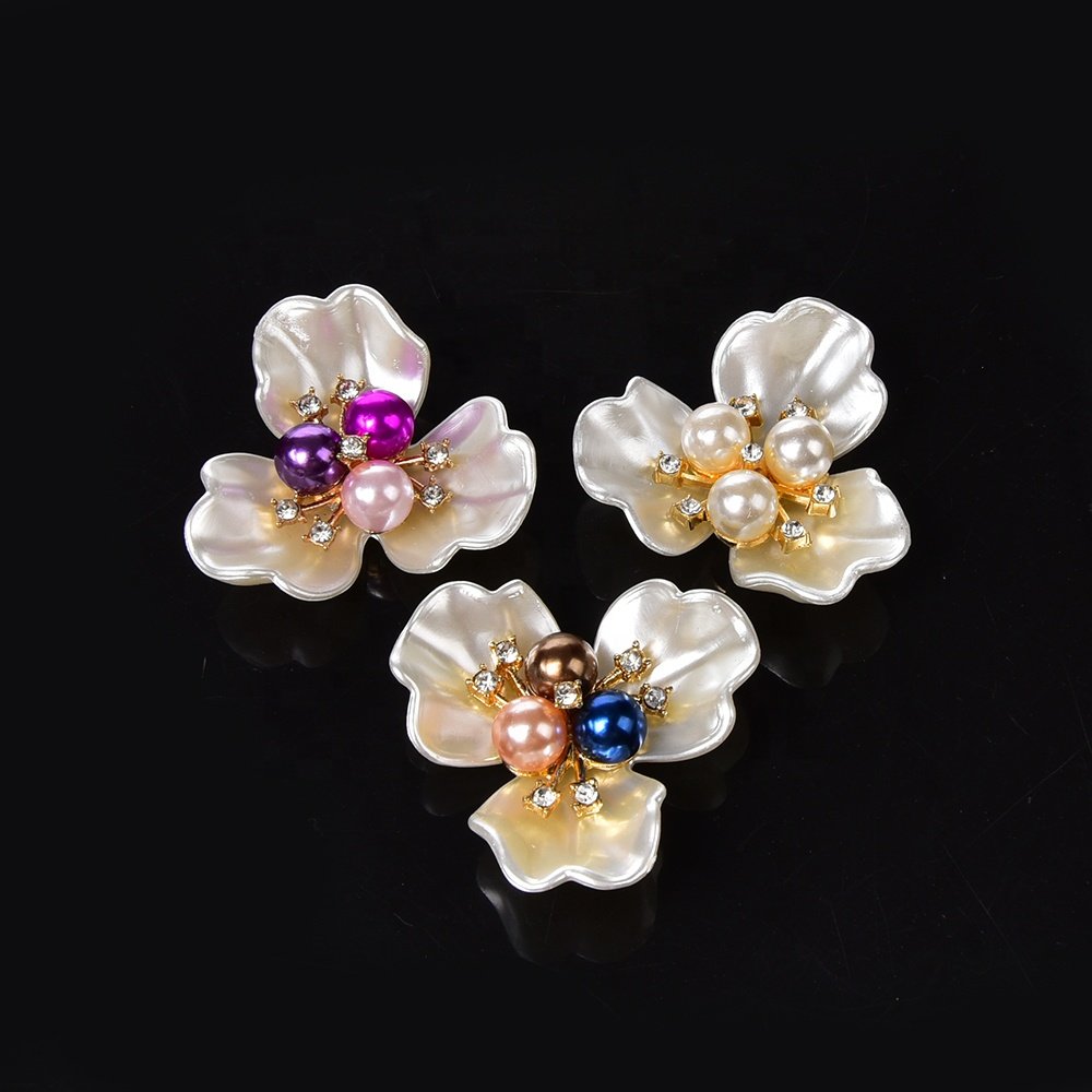 Copper Rhinestone Shell Pearl Flower Button Hair Accessories Embellishment Wedding Dress Applique Diy Jewelry Findings Ornament